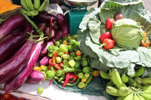 Some of the quality produce Mrs. Emontine Thompson grows on her farm in Brown Hill on sale at her stall at the George Mowbray Hanley Market Complex, on February 24, 2020