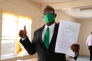 Dr. Kelvin Daly of the Nevis Reformation Party moments after he was nominated on May 27, 2020, at the Bath Community Centre to contest the general elections in Constituency No.9 on June 05, 2020