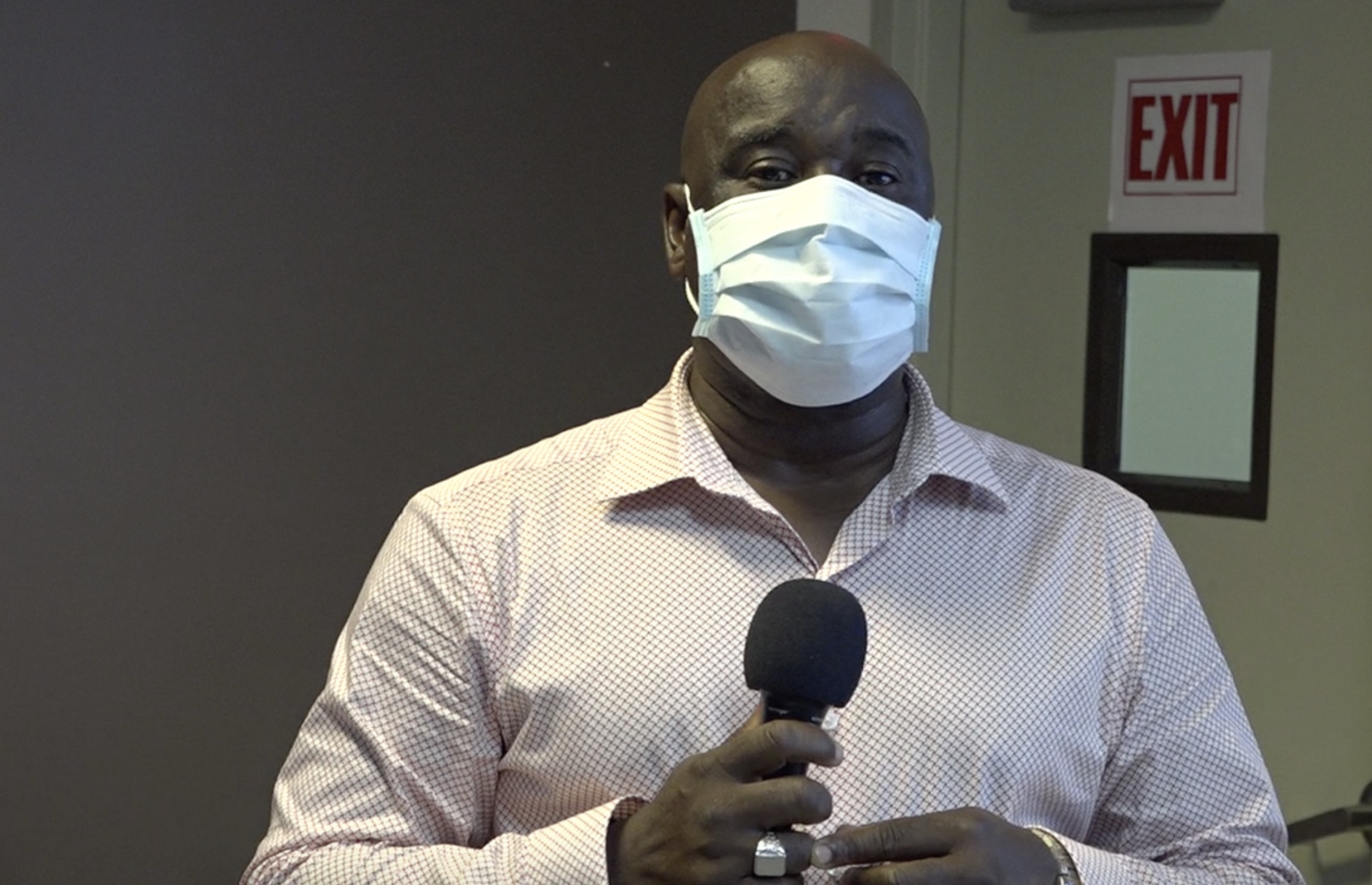 Hon. Alexis Jeffers, Deputy Premier and Minister responsible for Disaster Management on Nevis, addressing members of the Nevis Disaster Management Committee at a planning meeting at the Emergency Operations Centre at Long Point on July 24, 2020, ahead of the peak of the 2020 Atlantic Hurricane Season