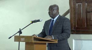 Hon. Alexis Jeffers, Deputy Premier of Nevis, and Federal Minister of Agriculture and Marine Resources reading a scripture at a “United in Christ, Giving Thanks and Praise” church service at the Gingerland Methodist Church on July 19, 2020