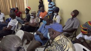 Some members of the Nevis Growers Association at a handing over ceremony of assistance cheques to members on August 13, 2020, at the Ministry of Agriculture Conference Room at Prospect