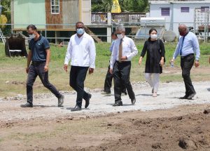 (l-r) Hon. Mark Brantley, Premier of Nevis; and His Excellency Tom Lee, Resident Ambassador of the Republic of China (Taiwan) to St. Kitts and Nevis on an official tour of the ongoing St. Kitts and Nevis Pinney’s Beach Park Project on September 15, 2020
