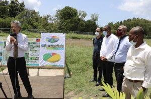 (l-r) His Excellency Tom Lee, Resident Ambassador of the Republic of China (Taiwan) to St. Kitts and Nevis; Mr. Vincent Lai, Project Manager with the Taiwan International Cooperation and Development Fund (IDCF); Hon. Mark Brantley, Premier of Nevis; Hon. Spencer Brand, Minister of Physical Planning and the Environment in the the Nevis Island Administration; Mr. Michael Perkins, Project Director during a tour of the St. Kitts and Nevis Pinney’s Beach Park Project on September 15, 2020