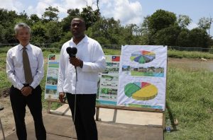 (l-r) Hon. Mark Brantley, Premier of Nevis; and His Excellency Tom Lee, resident Ambassador of the Republic of China (Taiwan) to St. Kitts and Nevis on a tour of the ongoing St. Kitts and Nevis Pinney’s Beach Park Project on September 15, 2020