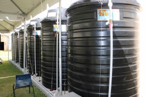 Six water storage tanks commissioned at the Charlestown Secondary School, Nevis as part of a water security project for St. Kitts and Nevis, funded by United States Agency for International Development, Caribbean Community Climate Change Centre, Global Environmental Fund, United Nations Environmental Program, Government of St. Kitts and Nevis, and the Nevis Island Administration