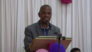Hon. Eric Evelyn, Minister of Social Development in the Nevis Island Administration, delivering remarks during an October 29, 2020 Senior Citizens Awards Ceremony & Luncheon hosted by the Department of Social Services at the Jessups Community Centre