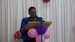 Ms. Joyce Moven, Deputy Director in the Department of Social Services, announcing awardees at an October 29, 2020 Senior Citizens Awards Ceremony & Luncheon hosted by the Department of Social Services at the Jessups Community Centre