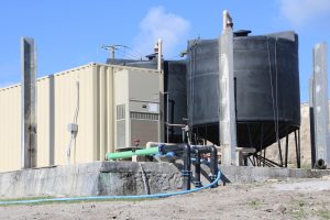 The back view of the new containerised state-of-the-art water filtration system at the Nevis Water Department’s Hamilton Estate Reservoir site at Hamilton on November 26, 2020