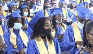 A section of the 150 graduands of the Charlestown Secondary School Graduating Class of 2020 at their graduation ceremony at the Nevis Cultural Village on December 08, 2020