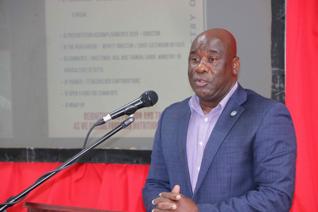 Hon. Alexis Jeffers, Minister of Agriculture, Cooperatives and Fisheries in the Nevis Island Administration delivering remarks at the Ministry of Agriculture’s Agenda 2021 forum on January 19, 2020 at the St. St. Paul’s Anglican Church Hall, Charlestown