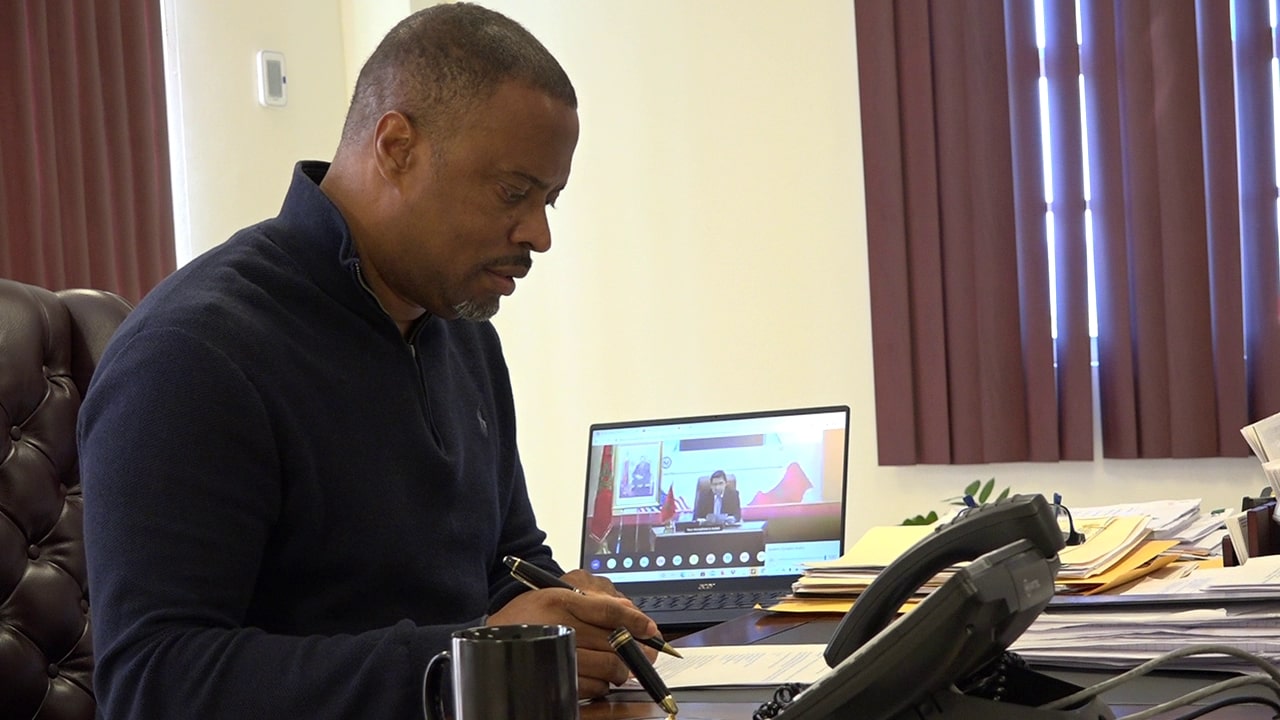 Premier Hon. Mark A.G. Brantley, Minister of Finance, Human Resources et al. in the Nevis Island Administration at his office at Pinney’s Estate, Nevis