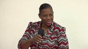 Ms. Lorraine Archibald, Coordinator of the Gender Affairs Division in the Ministry of Social Development in the Nevis Island Administration, at the launch of the Gender Affairs web development boot camp on January 09, 2021, at the Gender Affairs Division conference room in Charlestown