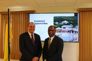 (L-r) Mr. Jacob Katsman, Project Manager of the Nevis Island Administration’s Digital Platform and Mr. Colin Dore, Permanent Secretary in the Ministry of Finance on Nevis at the launch of the Nevis Investment Promotion Agency’s new website on February 02, 2021, in the Cabinet Room at Pinney’s Estate