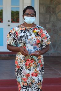 Ms. Christiana Smith, honoured for her contribution to Community Service on the occasion of the 38th Anniversary of Independence of St. Christopher and Nevis, following an awards ceremony at Government House on September 20, 2021