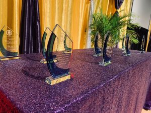 Some of the plaques for awardees at the Ministry of Health and Gender Affairs’ International Women’s Day Awards Ceremony at the Nevis Performing Arts Centre on March 08, 2022 