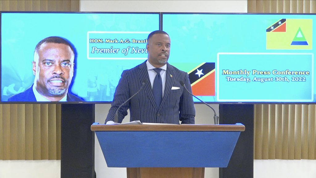Hon. Mark Brantley, Premier of Nevis, at his monthly press conference on August 30, 2022