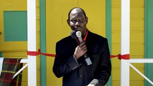 Mr. John Hanley, Permanent Secretary in the Ministry of Tourism on Nevis, delivering remarks at the 20th anniversary celebrations of the Nevisian Heritage Village on March 03, 2023
